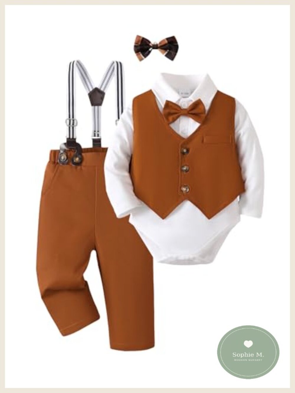 Newborn Baby Boy Tuxedo Suit 5pc Christening Outfit Long Sleeve Cotton Romper